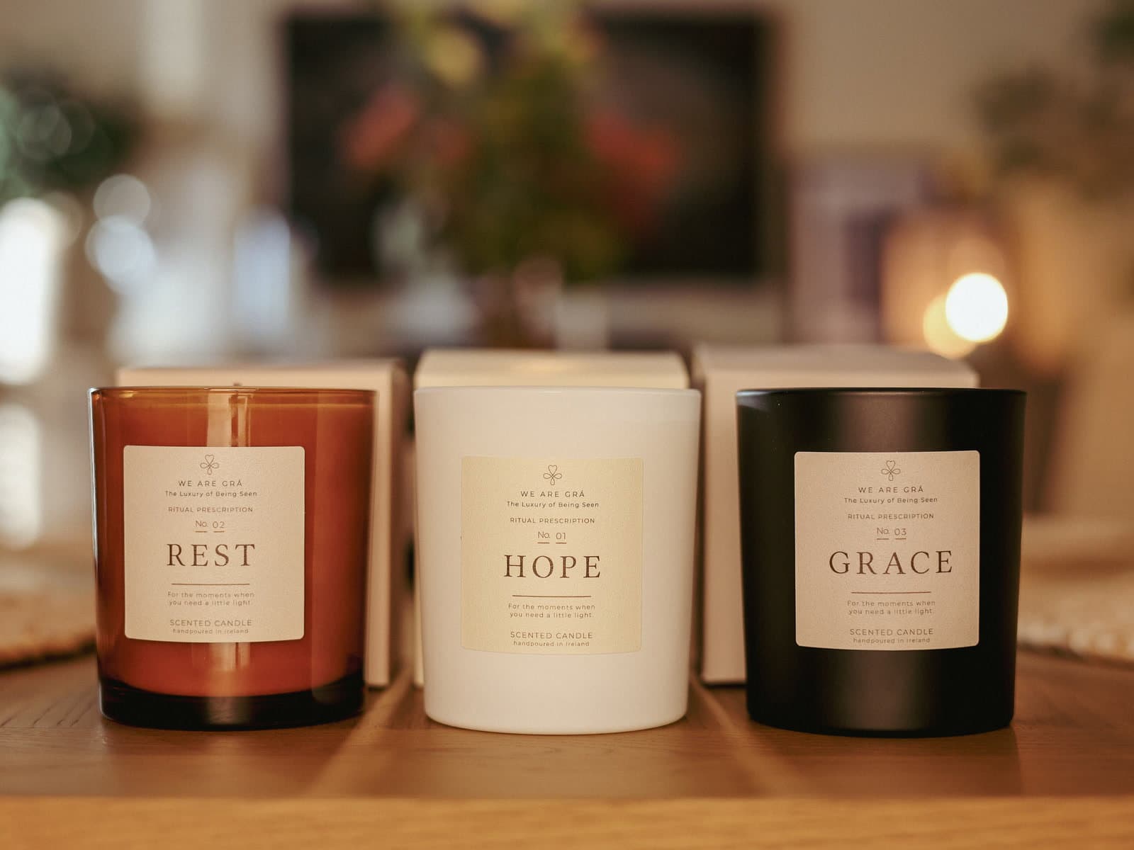 The Hope, Rest and Grace candles from We Are Grá.